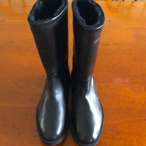 Theory Black Leather Fur Lined Boots